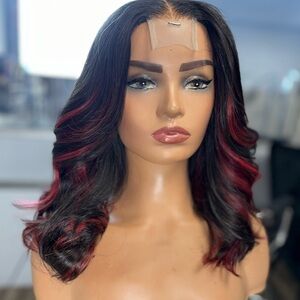 Red faux highlights quick wig